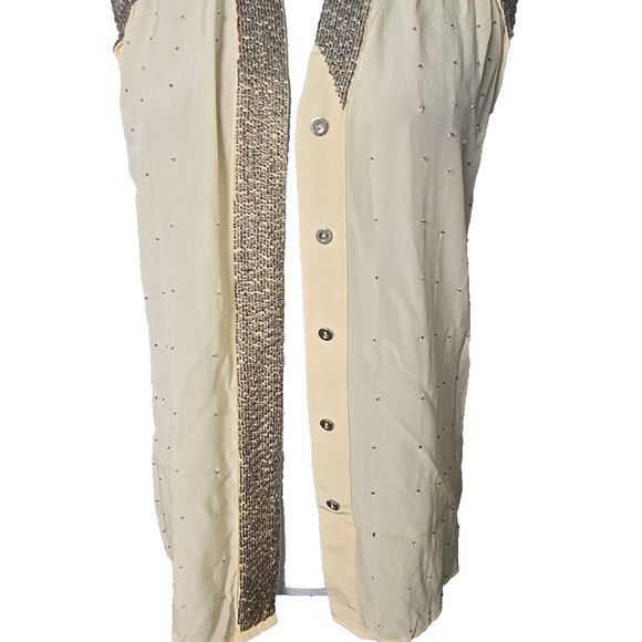 Aryn K. Cream SILK Beaded Hidden-Button-Front Top Size Large L Sleeveless - Picture 9 of 10
